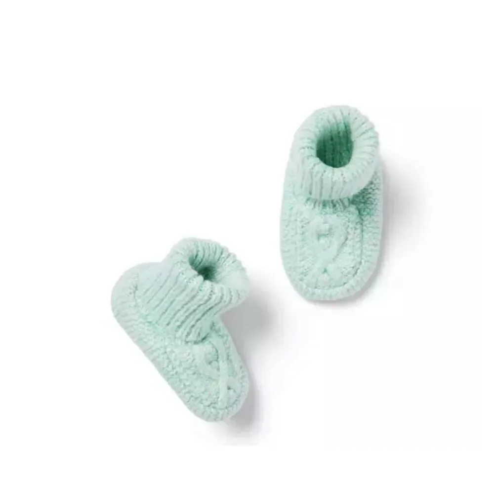 Janie & Jack Baby Cable Knit Sweater Bootie in Pastel Green Heather Size 3-6 Mon